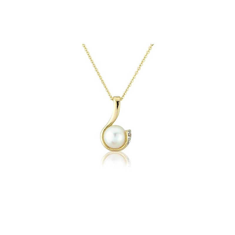 9ct Gold Cultured Pearl & Diamond Pendant