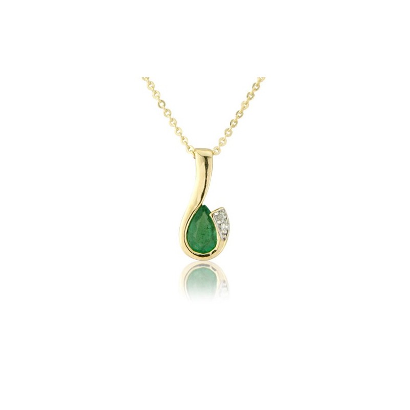 9ct Gold Diamond & Emerald Pendant - E:0.30 D 0.01