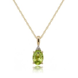 9ct Gold Oval Peridot Pendant & Chain