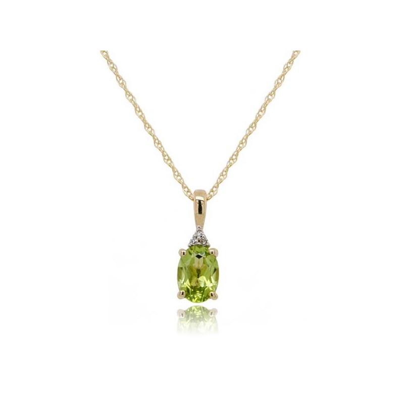 9ct Gold Oval Peridot Pendant & Chain