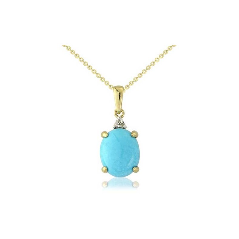 9ct Gold Diamond & Turquoise Pendant