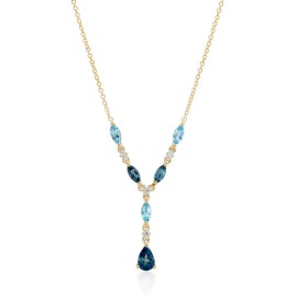 9ct London & Sky Blue Topaz & Diamond Y-Necklet - 0.02ct