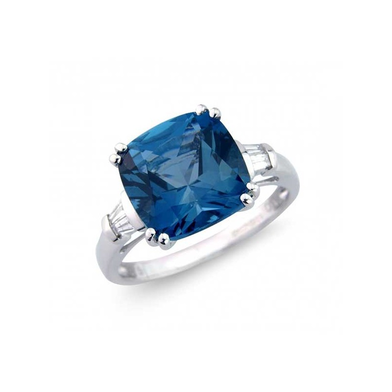 9ct White Gold London Blue Topaz & Diamond Ring D 0.08