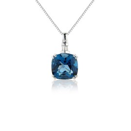 9ct White Gold London Blue Topaz & Diamond Pendant