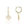 9ct Gold Mother-of-pearl Quatrefoil Huggie Hoop Drop Earrings