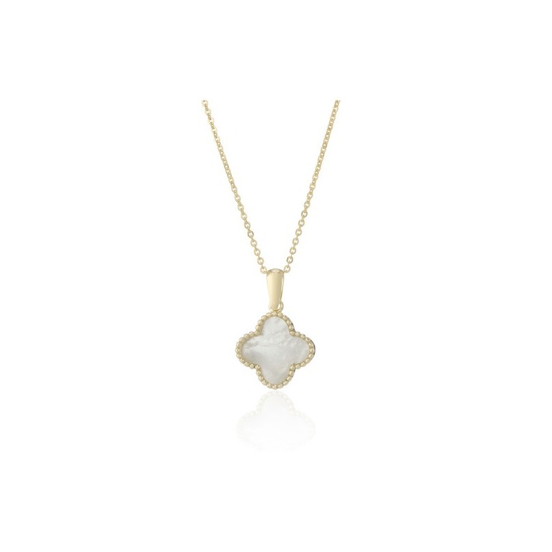 9ct Gold Mother-of-pearl Quatrefoil Pendant & Chain