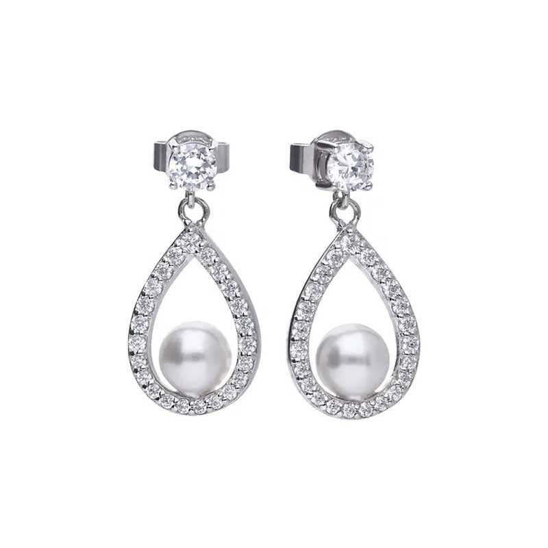 Diamonfire Silver Pearl & Cubic Zirconia Earrings - E5597 [Save 29% off RRP]