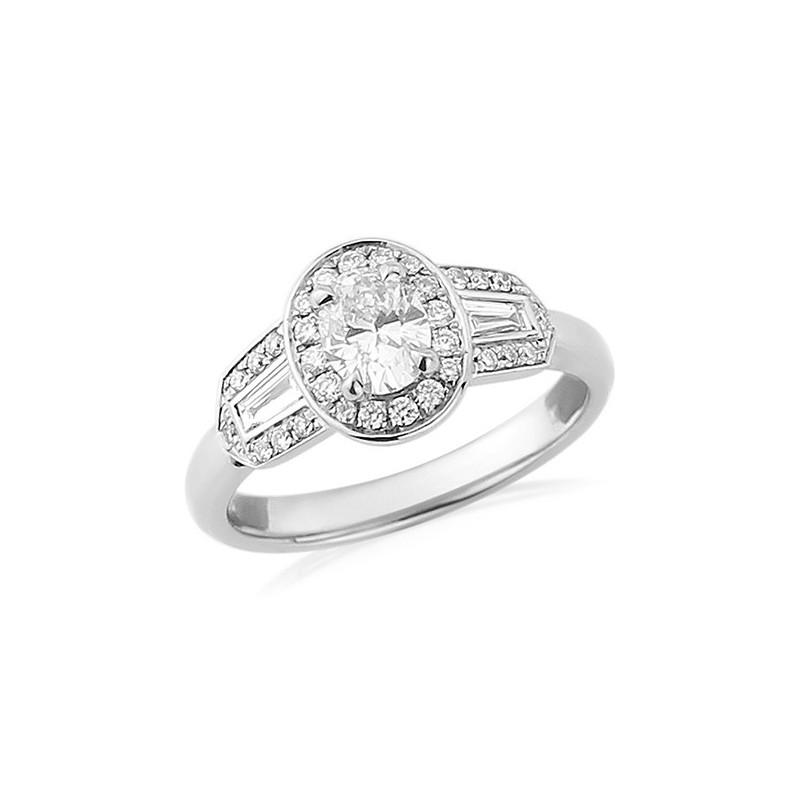 Platinum Art Deco Oval Diamond Cluster Ring - 0.30ct + 0.28 G/SI