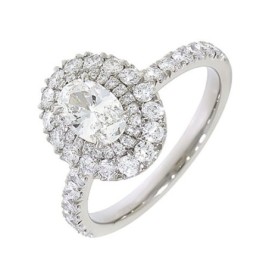 Platinum Double Halo Oval Diamond Ring - 0.71 + 0.77 F/SI1