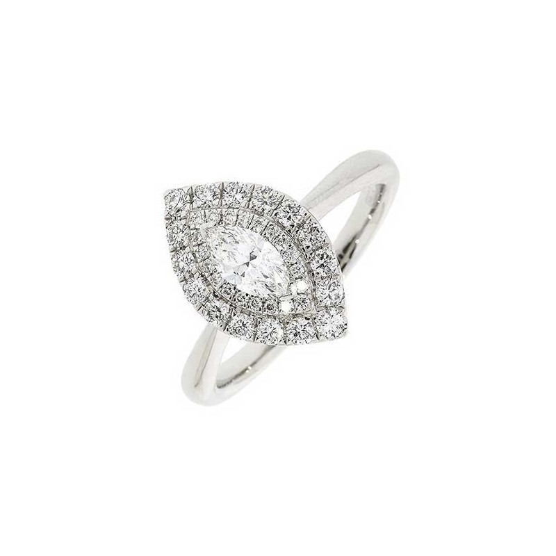 Platinum Marquise Diamond Double Halo Ring - 0.30 + 0.42 G/VVS1