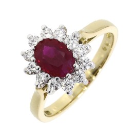 18ct Gold Ruby & Diamond Cluster  Ring - R 1.13 D 0.33ct