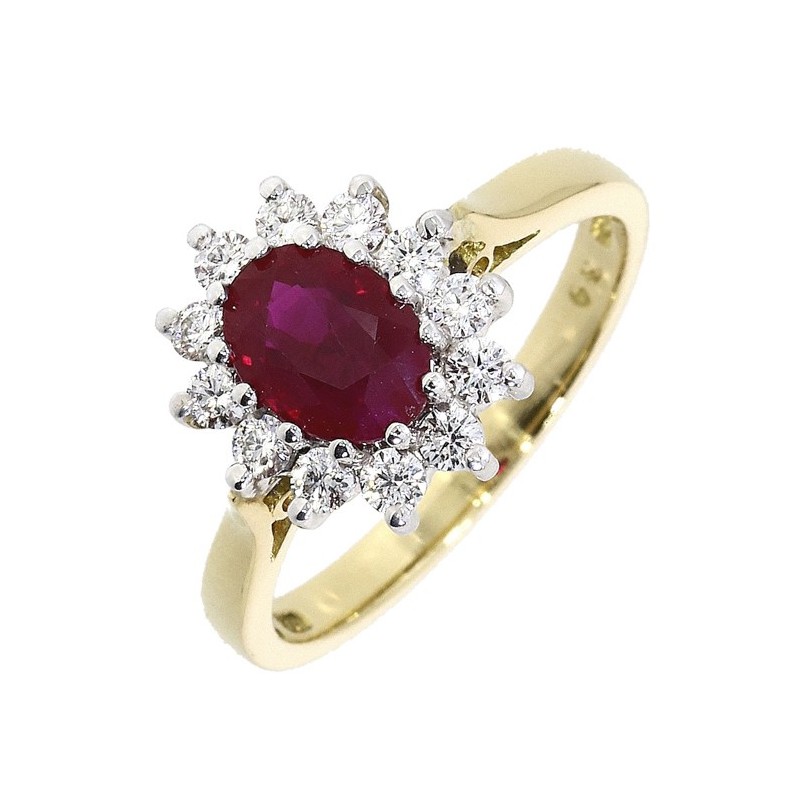 18ct Gold Ruby & Diamond Cluster  Ring - R 1.13 D 0.33ct