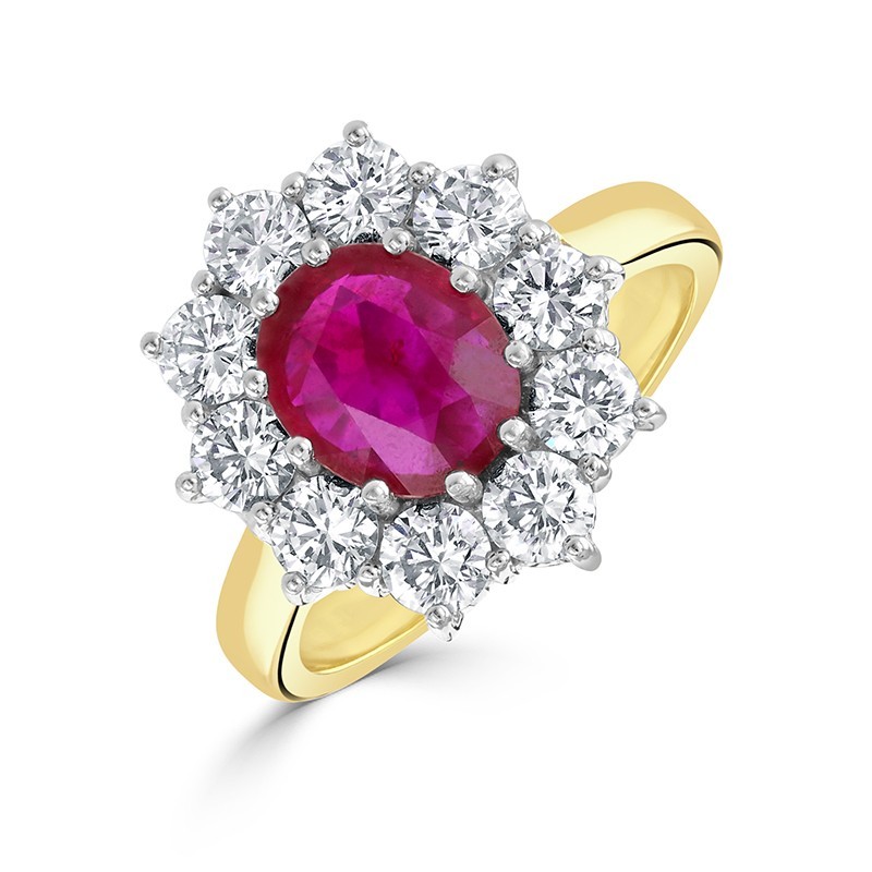 18ct Gold Ruby & Diamond Cluster Ring - R 1.50 D 0.83