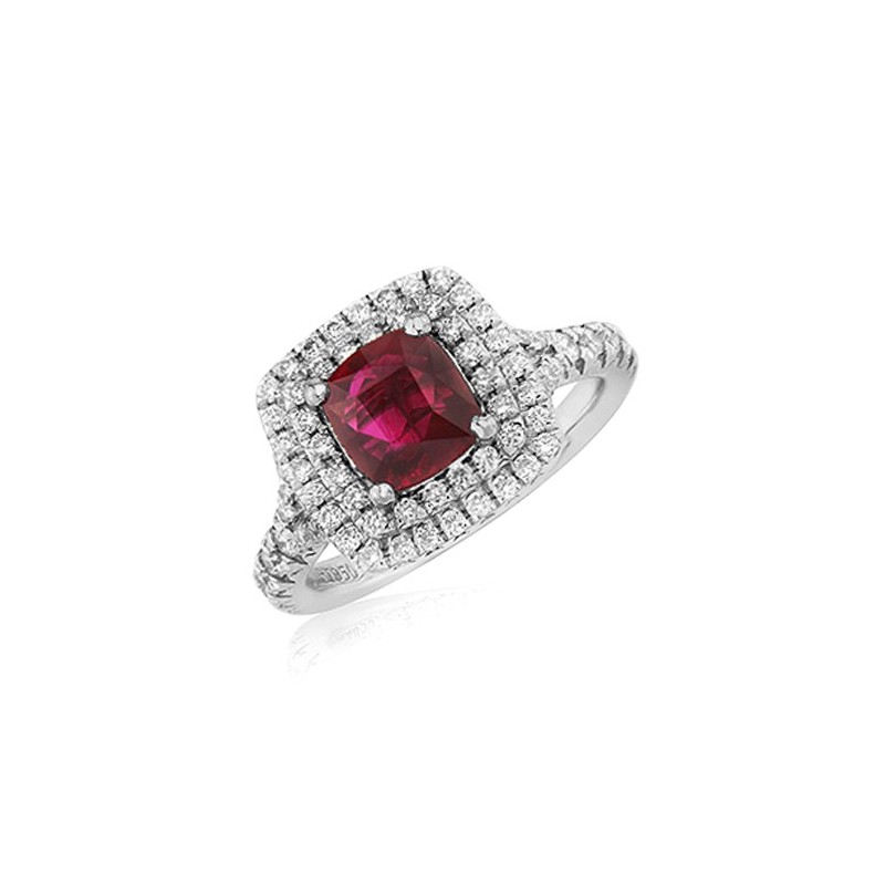 18ct White Gold Ruby & Diamond Cluster Ring - R: 1.40ct D0.53ct