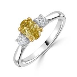 Platinum Natural Fancy Intense Yellow  Diamond Ring - 1.02cts