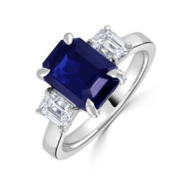 Platinum Octagonal Sapphire & Diamond Ring - S 4.07cts D 0.83ct