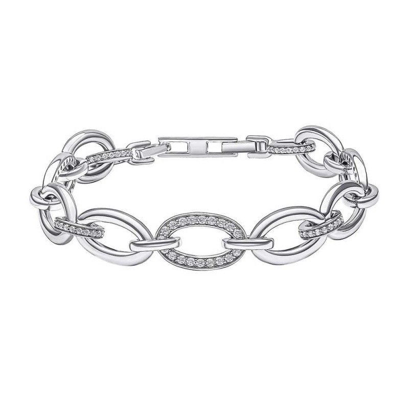 Diamonfire Sterling Silver Oval Link CZ Bracelet - B5478