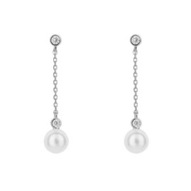 Diamonfire Sterling Silver Shell Pearl & CZ Chain Drop Earrings