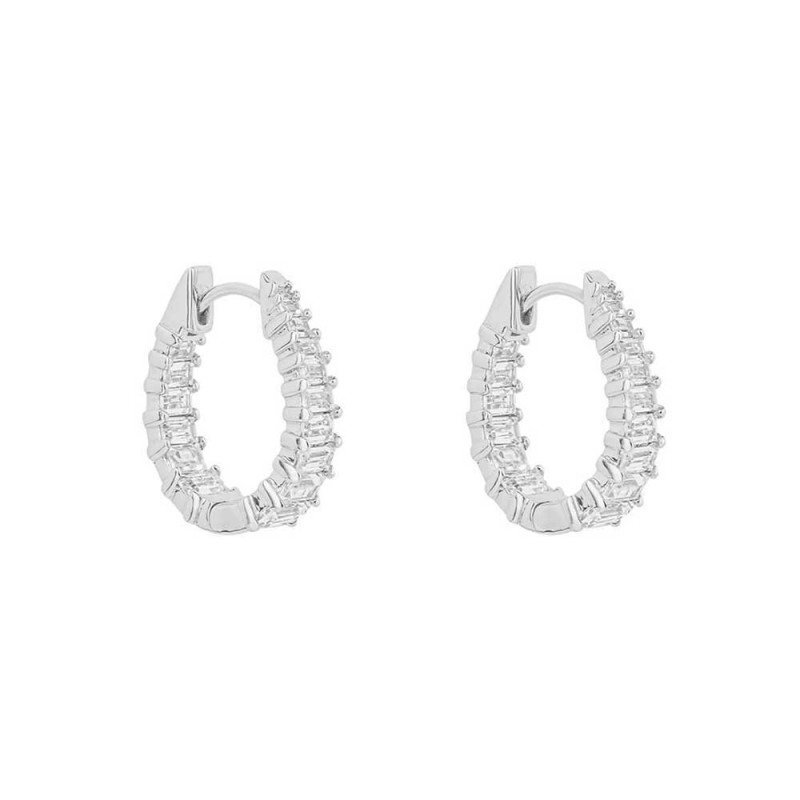 Diamonfire Sterling Silver Baguette Cut CZ Hoop Earrings - E6191