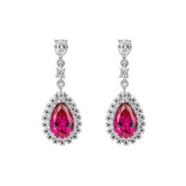 Diamonfire Sterling Silver Ruby Red & White CZ Drop Earrings