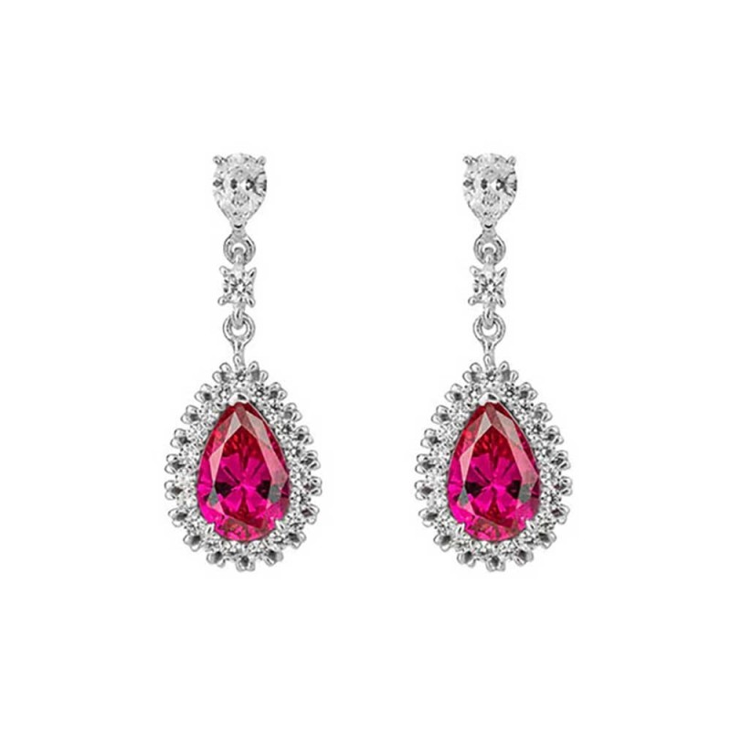 Diamonfire Sterling Silver Ruby Red & White CZ Drop Earrings