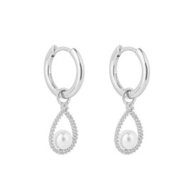 Diamonfire Silver CZ & Shell Pearl Hoop/Drop Earrings