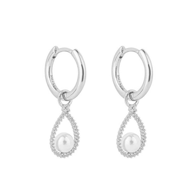 Diamonfire Sterling Silver CZ & Shell Pearl Hoop/Drop Earrings