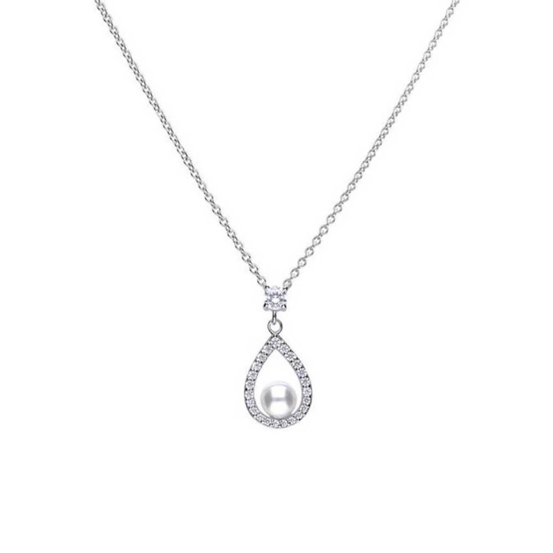 Diamonfire Sterling Silver Pave Set CZ & Pearl Necklace - P4620