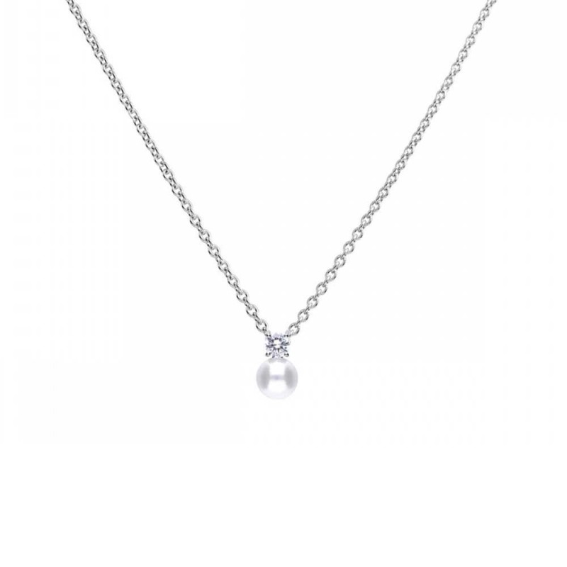 Diamonfire Sterling Silver Shell Pearl & CZ Necklace - P4781