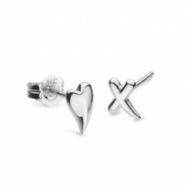 Kit Heath Sterling Silver Desire Mini Heart & X Stud Earrings