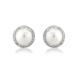 9ct White Gold Pearl and Diamond Stud Earrings