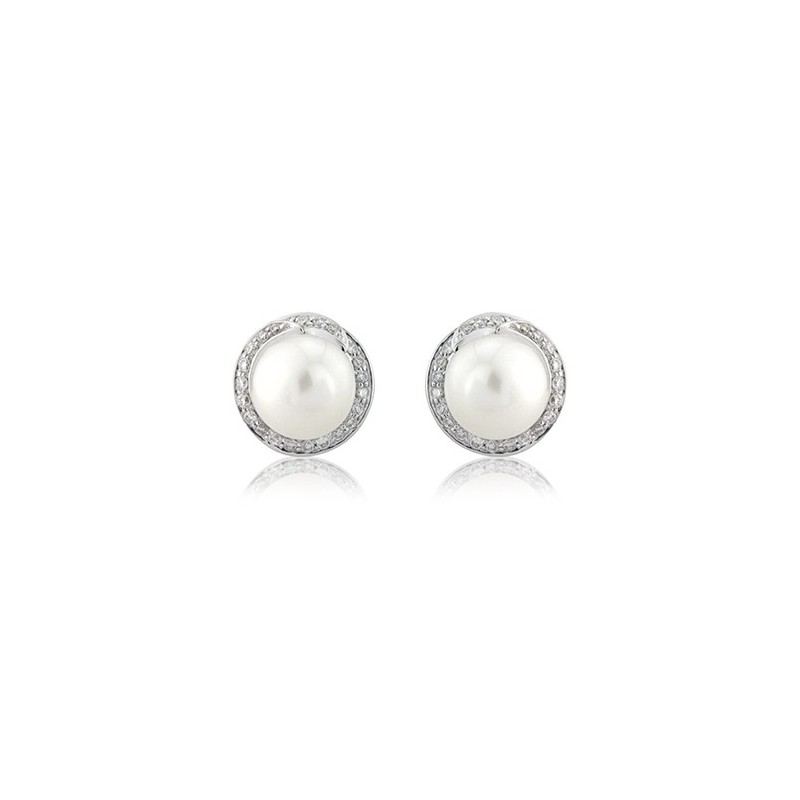 9ct White Gold Pearl and Diamond Stud Earrings