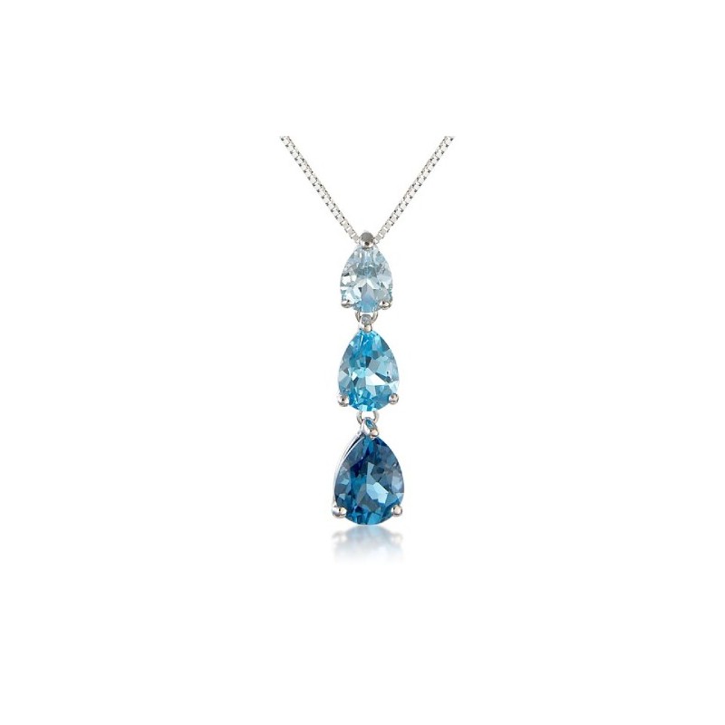 9ct White Gold Blue Topaz Pendant & Chain