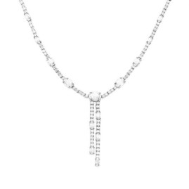 Diamonfire Sterling Silver Oval & Round Zirconia Y Drop Necklace