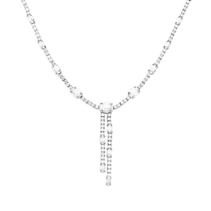 Diamonfire Sterling Silver Oval & Round Zirconia Y Drop Necklace