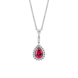 Diamonfire Sterling Silver White & Red CZ Teardrop Necklace