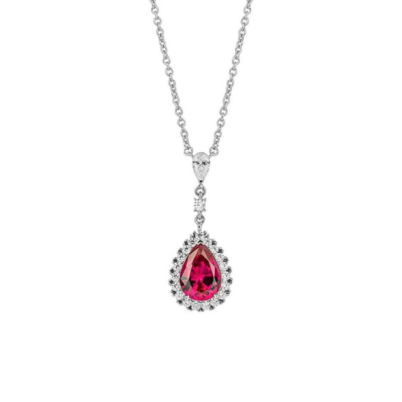 Diamonfire Sterling Silver White & Red CZ Teardrop Necklace