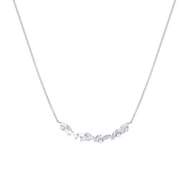 A Diamonfire silver necklace with an irregular cluster of small geometric shapes as a pendant, set along a fine chain.