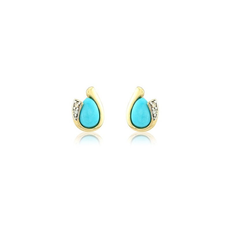 9ct Yellow Gold Turquoise Stud Earrings - 0.03