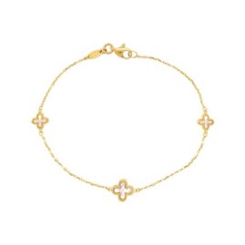 9ct Gold Mother of Pearl Quatrefoil Chain Bracelet - 7.5 inch