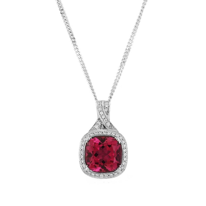 18ct White Gold Rubellite and Diamond Pendant - R:3.10  D:0.16