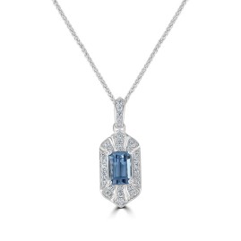 18ct White Gold Aquamarine & Diamond Deco Pendant A 0.99 D 0.17