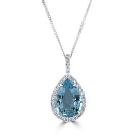 18ct White Gold Aquamarine & Diamond Pendant - A 3.18 D 0.38