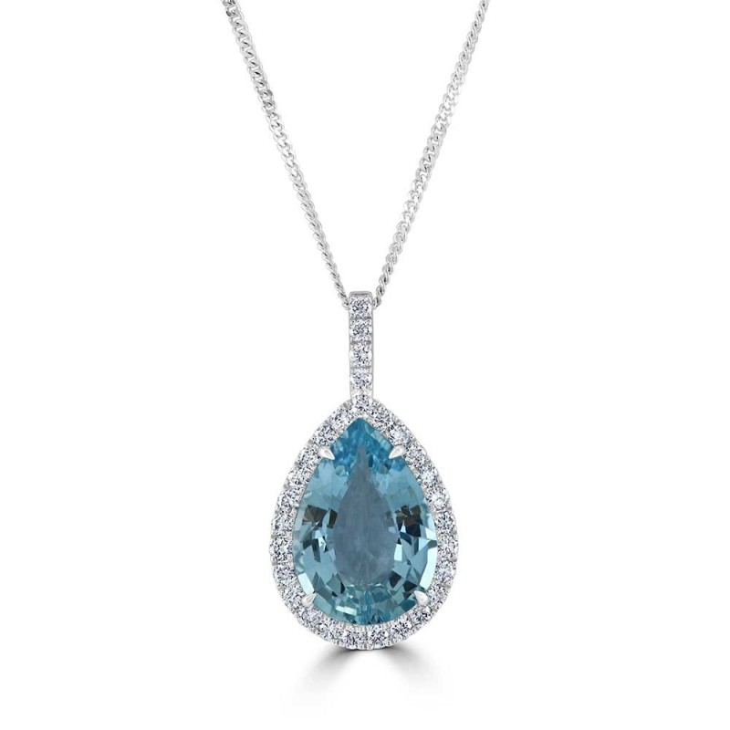 18ct White Gold Aquamarine & Diamond Pendant - A 3.18 D 0.38