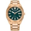 Citizen Mens Rose Gold Tone Green Dial Sports Watch - BM7633-81X