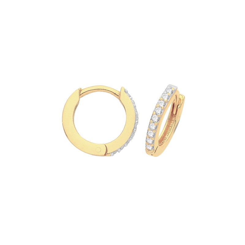 9ct Gold CZ Huggie Hoop Earrings - 7mm