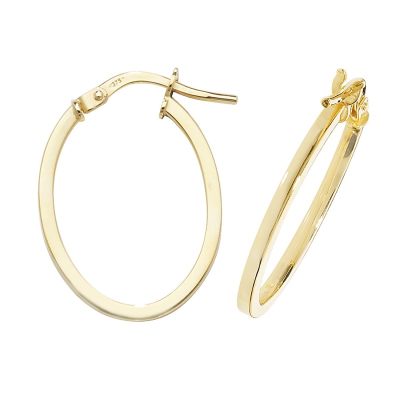 9ct Gold Oval Hoop Earrings - 20mm x 15mm