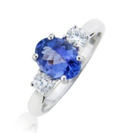 Platinum 3st Tanzanite & Diamond Ring - T 1.54   D 0.28ct