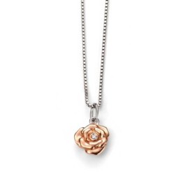 D for Diamond Rose Gold Plated Sterling Silver Rose Pendant