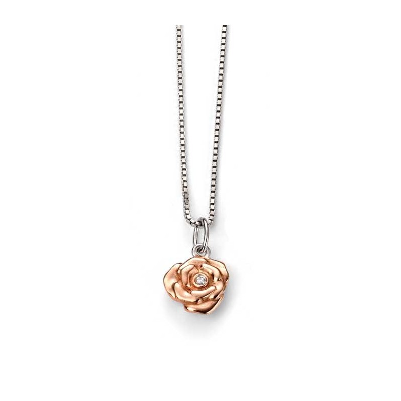 D for Diamond Rose Gold Plated Sterling Silver Rose Pendant